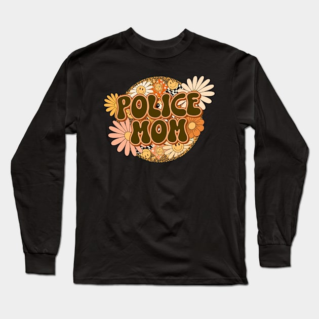 Police Mom Retro Groovy Floral Leopard Long Sleeve T-Shirt by BuddyandPrecious